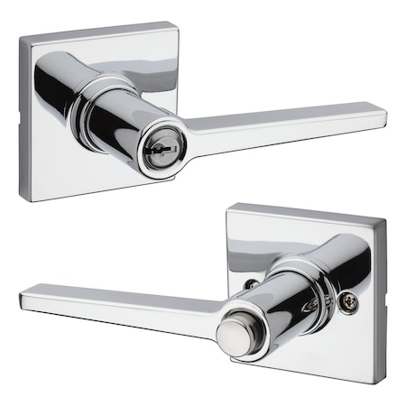 Safelock Daylon Lever, Square Rose Push Button Entry Lock, RCAL Latch and RCS Strike Bright Chrome Finish SL6000DALSQT-26